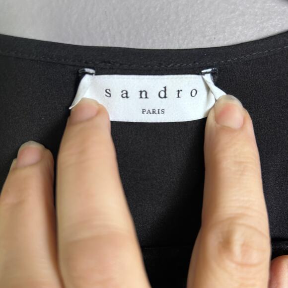 Sandro dress US 8 EU 40 Coreen Embellished black pleated work cocktail‎ modern - Picture 13 of 13